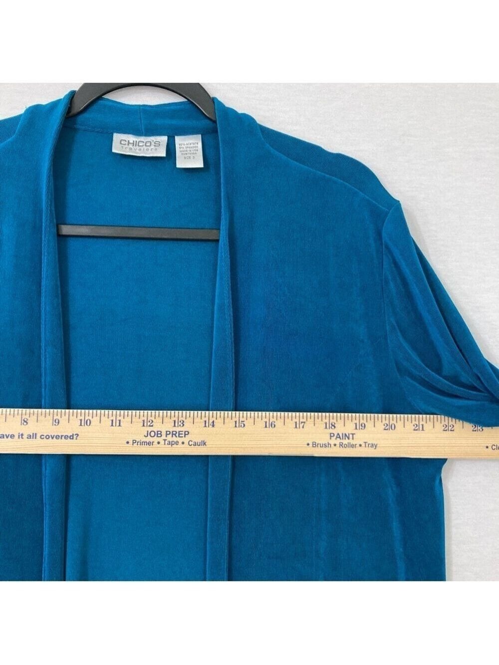 #0075 - Chico's Teal Open-Front Velvet Cardigan - Picture 4 of 8